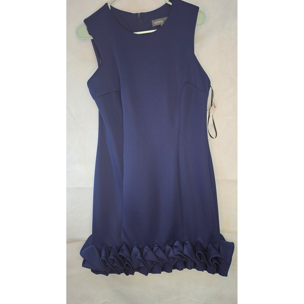 Donna Ricco New York Navy Blue Ruffle Hem Sleeveless Sheath Dress Size 12 NWT